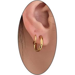 14k Gold Double Hoop Twist Earrings for Woman Girls Teen,Trendy Helix Piercing Earrings Hypoallergenic Faux Spiral Earrings Giftss