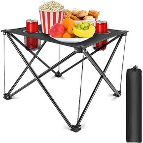 Camping Table, Portable Beach Table with 2 Cup Holders and Carrying Bag, Folding Collapsible Canvas Camp Table That Fold Up Lightweight Foldable Small for BBQ Fishing Hiking Travel Outdoor RV in Kuwait