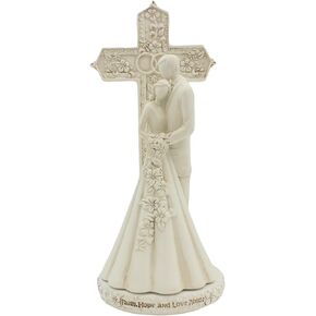 CB Avalon Gallery 6.9-inch Couple with Cross and Wedding Rings 2-Piece Wedding Cake Topper