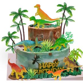MOMOONNON 32pcs Dinosaur & Tree Toy Set, Realistic Cake Toppers, Birthday Party Decor for Boys & Girls
