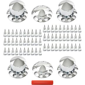 GXYWADY Axle Wheel Cover Set Chrome ABS Plastic 2 Front and 4 Rear with 33mm Spiked Screw On Lug Nut Covers Replacement for Semi Trucks