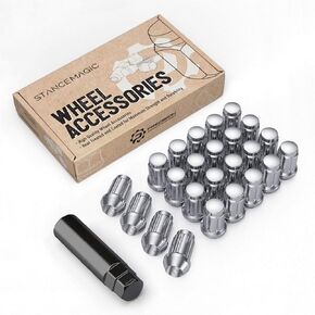 24pcs Black Spline Drive Lug Nuts - 1/2x20 Threads - 1.4 inch Length - Closed End - Cone Acorn Taper Seat - Includes 1 Socket Key Tool - Compatible with Dodge Dakota Durango Viper