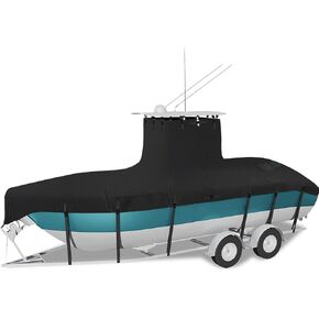 GJMZTQG 900D Heavy Duty Waterproof Tear-Resistant T-Top Boat Cover with Windproof Buckle Straps, Marine Grade Trailerable T-Top Center Console Boat Cover, Black (All Inclusive,22-24ft)
