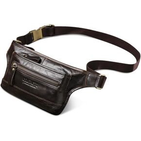 Leather Fanny Pack for Women and Men Waist Pack Brown Crossbody Belt Bag for Traveling or Riding