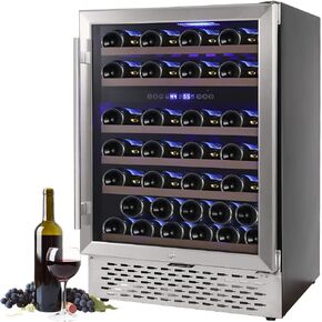 Acekool 24" Wine Cooler, Dual Zone Built-in or Freestanding Wine Refrigerator 51 Bottles 40°F-65°F Digital Control Fridge for Home Bedroom
