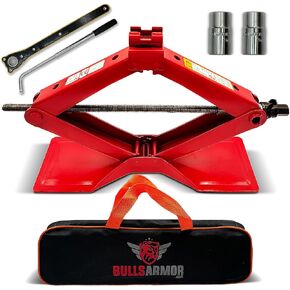 BullsArmor Scissor Jack Kit - 2 Ton (4,400 lbs) - Extra Wide Base - Universal Car Tool Kit with Ratchet & Lug Wrench - All-in-One Portable Emergency Case for Vehicle Lift & Tire Changes