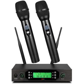 200-Channel Wireless Microphone System, Dual UHF Metal Cordless Mic Set, Long Distance 160-250Ft,Auto Scan Frequency, Use for Karaoke Singing, Family Party,Church(ZM-W58)