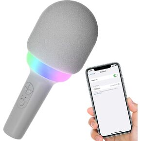 Coby LED Karaoke Microphone | 5 Super Fun Light Modes | 4 Funny Voice-Changing Mode | True Wireless Mode for Duets | Bluetooth Singing & Recording Mic | 4.5-Hour Playtime | Mic Filter (Gray)