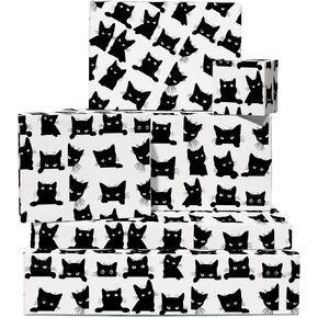 CENTRAL 23 Cat Wrapping Paper - Black Cat - Eco-friendly - 6 Sheets Gift Wrap - For Cat Mom Fur Parent - Comes With Stickers