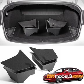 For Tesla Model 3 2024 Refresh (Highland) Rear Trunk Side Storage Bins, Hidden Trunk Organizer with Carpeted Lid, Car Travel Essentials Inside Interior Waterproof Storage Box Accessories - 2 Pack