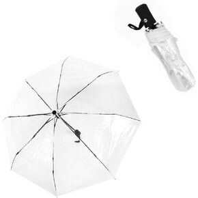 Transparent Folding Umbrella, Automatic Folding Transparent Umbrella, Windproof Tri-fold Clear Rain Umbrella, Portable Transparent Auto Open Close Umbrella for Wedding Travel Dating, 11 x 2.4 In