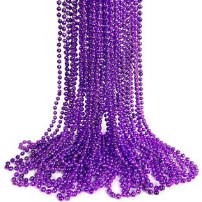 24 Pcs Metallic Bead Necklaces Mardi Gras Party Round Beaded Necklaces Bulk for Patriotic Day, Halloween, Christmas, Party Favor, Carnival