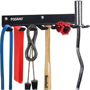 Poskad Multi-Purpose Gym Storage Rack,8 OR 12 Hook Heavy-Duty Steel Gym Organizer Wall Mount Hanger for Home and Pro, Gym Accessory Storage Resistance Bands,Jump Ropes,Lifting Belt,Barbells.