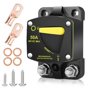 Linkstyle 150Amp Circuit Breaker W/Manual Reset Switch DC 12-48V High Amperage,w/Wire Lugs Copper Washer for Car Audio RV Marine Boat Truck Trolling Motors Stereo Audio Electronic Battery Solar System