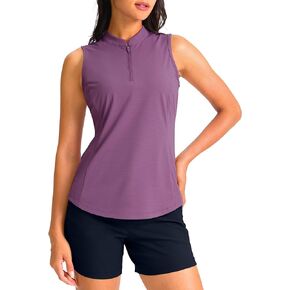 Soothfeel Women's Golf Polo Shirt Tank Tops Sleeveless 1/4 Zipper Collarless Quick Dry Athletic Tennis Shirts for Women