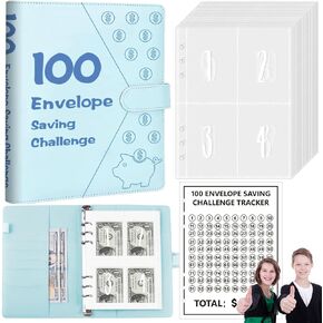 100 Envelopes Money Saving Challenge, 100 Envelope Challenge Binder, A5 Budget Planner Book to Save $5,050, Savings Challenges Budget Book Binder for Office,Home,School Black