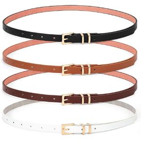 WHIPPY مجموعة من 4 حزام جلدي نحيف للسيدات، حزام خصر رفيع مع مشبك معدني لفساتين البنطلونات الجينز in Kuwait