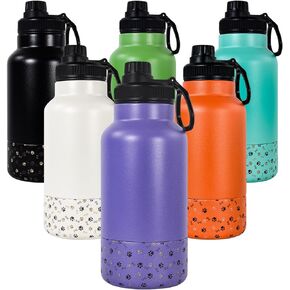 AGH Dog Water Bottle, 32oz Portable Dog Water Bottle with Detachable Bowl Food Feeding, Double Wall Vacuum Flask Stainless Steel Dog Travel Water Bottle for Walking and Hiking, Green