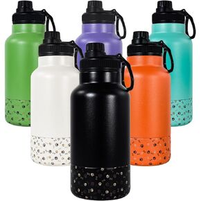 AGH Dog Water Bottle, 32oz Portable Dog Water Bottle with Detachable Bowl Food Feeding, Double Wall Vacuum Flask Stainless Steel Dog Travel Water Bottle for Walking and Hiking, Green
