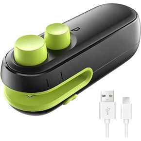 Bag Sealer Mini, Rechargeable 2 in 1 Heat Sealer with Cutter For Chip Bags, Plastic Bag Resealer Keep Food Fresh, Sellador de bolsas Plasticas, Black/Green