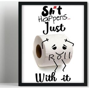 Biufo Monkey on Toilet Framed Canvas Wall Art Print Animal Poster Decor for Bedroom Bathroom (8"x10")
