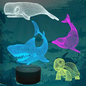 هدايا سمك القرش من فولوسون، ضوء ليلي ثلاثي الأبعاد للأطفال (4 أنماط) مع جهاز تحكم عن بعد 16 لونًا متغيرًا وظيفة عكس الضوء، هدايا عيد الميلاد للأطفال (القرش، الحوت، السلحفاة، الدلفين) in Kuwait