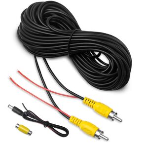 Tenbaba RCA Video Cable, Car Backup Camera Reverse Rear View Camera Video Cable with Detection Wire (50FT/15 Meters), AV Extension Cable with RCA Video, Female to Female Coupler and Power Cable