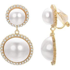 Vissen White Pearl Dangle Earrings for Women Gold Plated Cubic Zirconia Earrings Long Drop Jewelry Gift