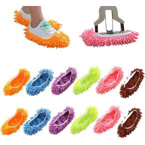 Mop Slippers Shoes Cover Dust Duster Washable Microfiber Mop Socks for Cleaning House Floor 6 Pairs(12 PCS)