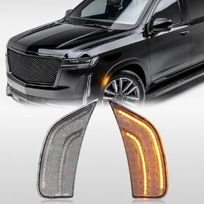 مصباح أضواء LED جانبية AUYICH متوافق مع 2021 2022 2023 2024 Yukon/Yukon XL/Yukon Denali/Tahoe/Suburban/Escalade/Escalade ESV، قطعتان من المصابيح الجانبية الأمامية (عدسة دخان أضواء بيضاء)