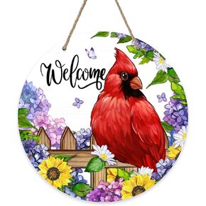 Welcome Spring Summer Hummingbird Front Door Sign, Daffodil Morning Glory Flower Wood Door Hanger Outdoor Outside Porch Decor, Hyacinth Floral Wooden Wreath Indoor Wall Hanging Decoration
