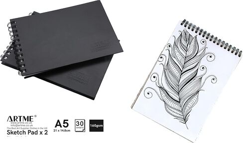 دفتر رسم مقاس A4 من اكسيرز، 160 جرام، 30 ورقة، دفتر رسم للرسم - غلاف أسود - عبوة واحدة in Kuwait