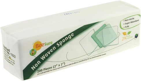 BeeSure BE1322 إسفنجة غير منسوجة، شاش، غير معقمة، 4 طبقات، قياسي 30 جرام في المتر المربع، 2 × 2، عبوة من 200 قطعة in Kuwait