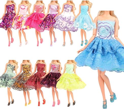 باروا 5 قطع فساتين حفلات قصيرة عصرية ملابس وإكسسوارات 5 أحذية 5 شماعات لدمية فتاة مقاس 11.5 بوصة in Kuwait