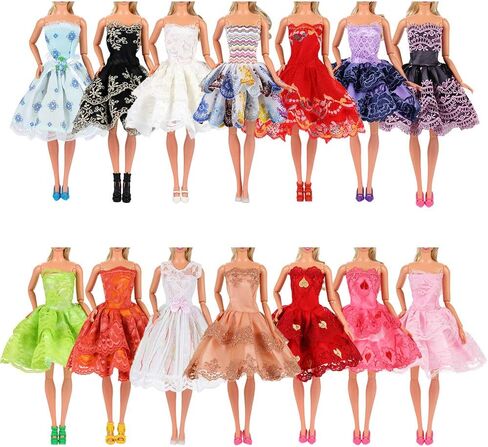 باروا 5 قطع فساتين حفلات قصيرة عصرية ملابس وإكسسوارات 5 أحذية 5 شماعات لدمية فتاة مقاس 11.5 بوصة in Kuwait