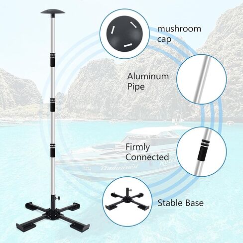 أقطاب دعم غطاء القارب 2 حزمة، نظام دعم غطاء القارب الألومنيوم قابل للتعديل 16 بوصة - 58 بوصة، دعم غطاء القارب العائم المتداخل مع قاعدة متقاطعة معدنية شديدة التحمل مضادة للانزلاق - أسود in Kuwait