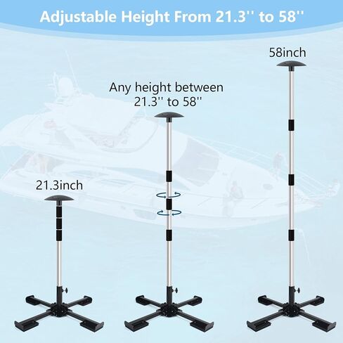 أقطاب دعم غطاء القارب 2 حزمة، نظام دعم غطاء القارب الألومنيوم قابل للتعديل 16 بوصة - 58 بوصة، دعم غطاء القارب العائم المتداخل مع قاعدة متقاطعة معدنية شديدة التحمل مضادة للانزلاق - أسود in Kuwait