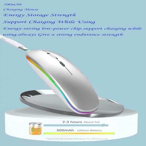 ماوس LED لاسلكي، ماوس مكتبي بصري نحيف وصامت مزدوج الوضع 2.4G+BT قابل لإعادة الشحن بـ 7 ألوان مع جهاز استقبال USB، 3 مستويات DPI قابلة للتعديل لأجهزة الكمبيوتر المحمول والكمبيوتر الشخصي وأجهزة MacBook (أسود) in Saudi Arabia