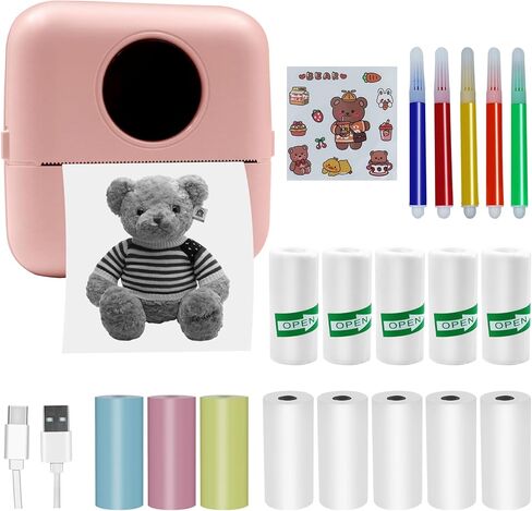 MXiiXM Mini Sticker Printer, Portable Pocket Smart Inkless Thermal Printer with 13 Roll Papers, Bluetooth Mini Printer for Notes, Photos, Stickers, Labels, Receipts (Pink) in Kuwait