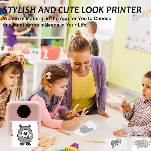 MXiiXM Mini Sticker Printer, Portable Pocket Smart Inkless Thermal Printer with 13 Roll Papers, Bluetooth Mini Printer for Notes, Photos, Stickers, Labels, Receipts (Pink) in Kuwait