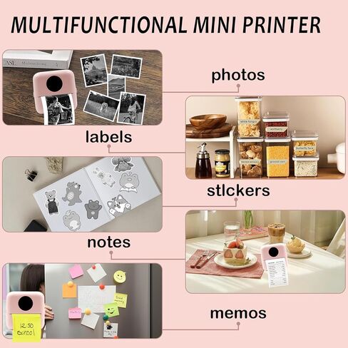 MXiiXM Mini Sticker Printer, Portable Pocket Smart Inkless Thermal Printer with 13 Roll Papers, Bluetooth Mini Printer for Notes, Photos, Stickers, Labels, Receipts (Pink) in Kuwait