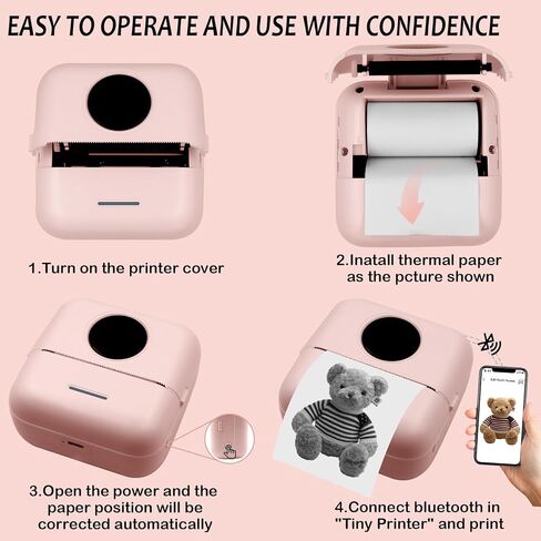 MXiiXM Mini Sticker Printer, Portable Pocket Smart Inkless Thermal Printer with 13 Roll Papers, Bluetooth Mini Printer for Notes, Photos, Stickers, Labels, Receipts (Pink) in Kuwait