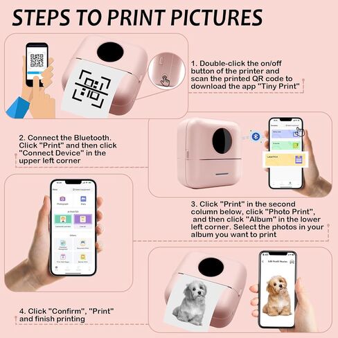 MXiiXM Mini Sticker Printer, Portable Pocket Smart Inkless Thermal Printer with 13 Roll Papers, Bluetooth Mini Printer for Notes, Photos, Stickers, Labels, Receipts (Pink) in Kuwait