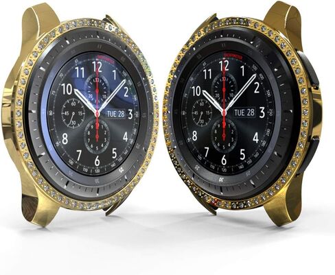 Compatible with Galaxy Watch 46mm Diamond PC Plating Bumper Case Bling Crystal Diamonds Shiny Glitter Frame Hard Protective Shell Cover for Samsung Galaxy Watch 46mm in Saudi Arabia