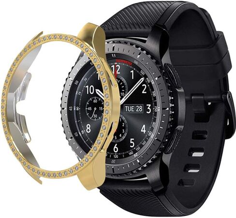 Compatible with Galaxy Watch 46mm Diamond PC Plating Bumper Case Bling Crystal Diamonds Shiny Glitter Frame Hard Protective Shell Cover for Samsung Galaxy Watch 46mm in Saudi Arabia