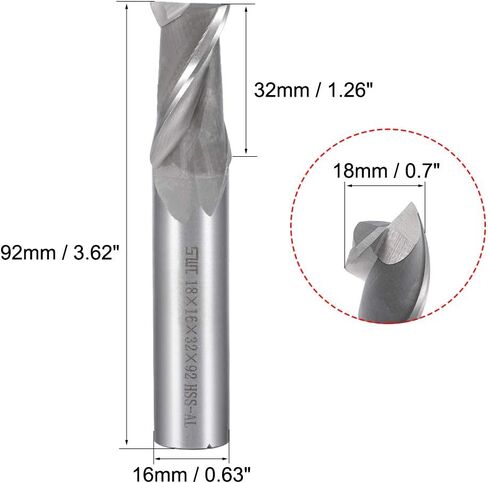 Uxcell عالية السرعة الصلب HSS-AL 2 الناي مستقيم عرقوب نهاية مطحنة القاطع CNC راوتر بت، 8 × 8 × 19 ملم in Saudi Arabia