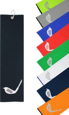 Birdie Club Head Tri-fold Microfiber Waffle Golf Towel with Clip 16"X21" (Black) in Saudi Arabia