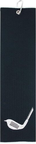 Birdie Club Head Tri-fold Microfiber Waffle Golf Towel with Clip 16"X21" (Black) in Saudi Arabia