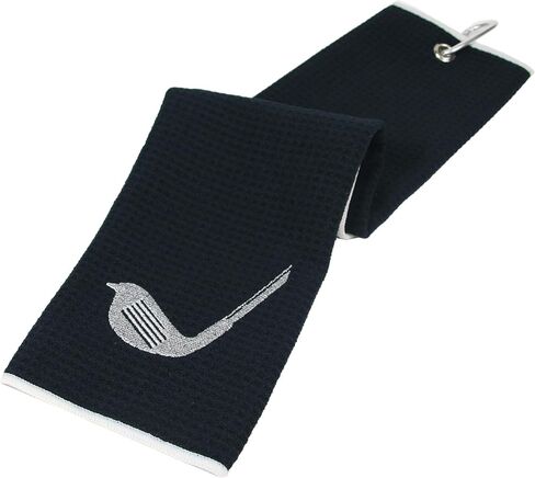 Birdie Club Head Tri-fold Microfiber Waffle Golf Towel with Clip 16"X21" (Black) in Saudi Arabia