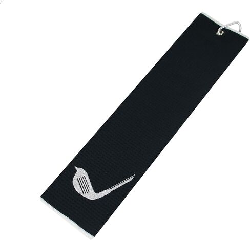 Birdie Club Head Tri-fold Microfiber Waffle Golf Towel with Clip 16"X21" (Black) in Saudi Arabia